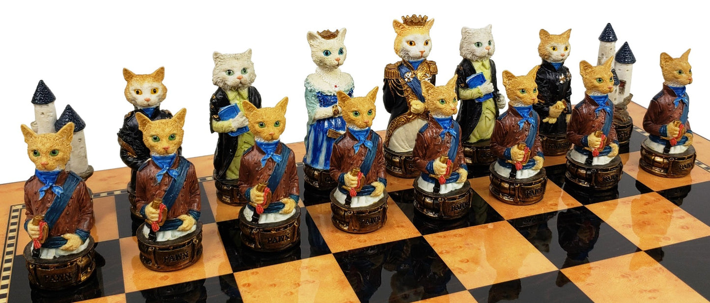 Royal Cats Vs Dogs Chess Animal Chess Set W 15" Walnut Color Board