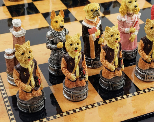 Royal Cats Vs Dogs Chess Animal Chess Set W 15" Walnut Color Board