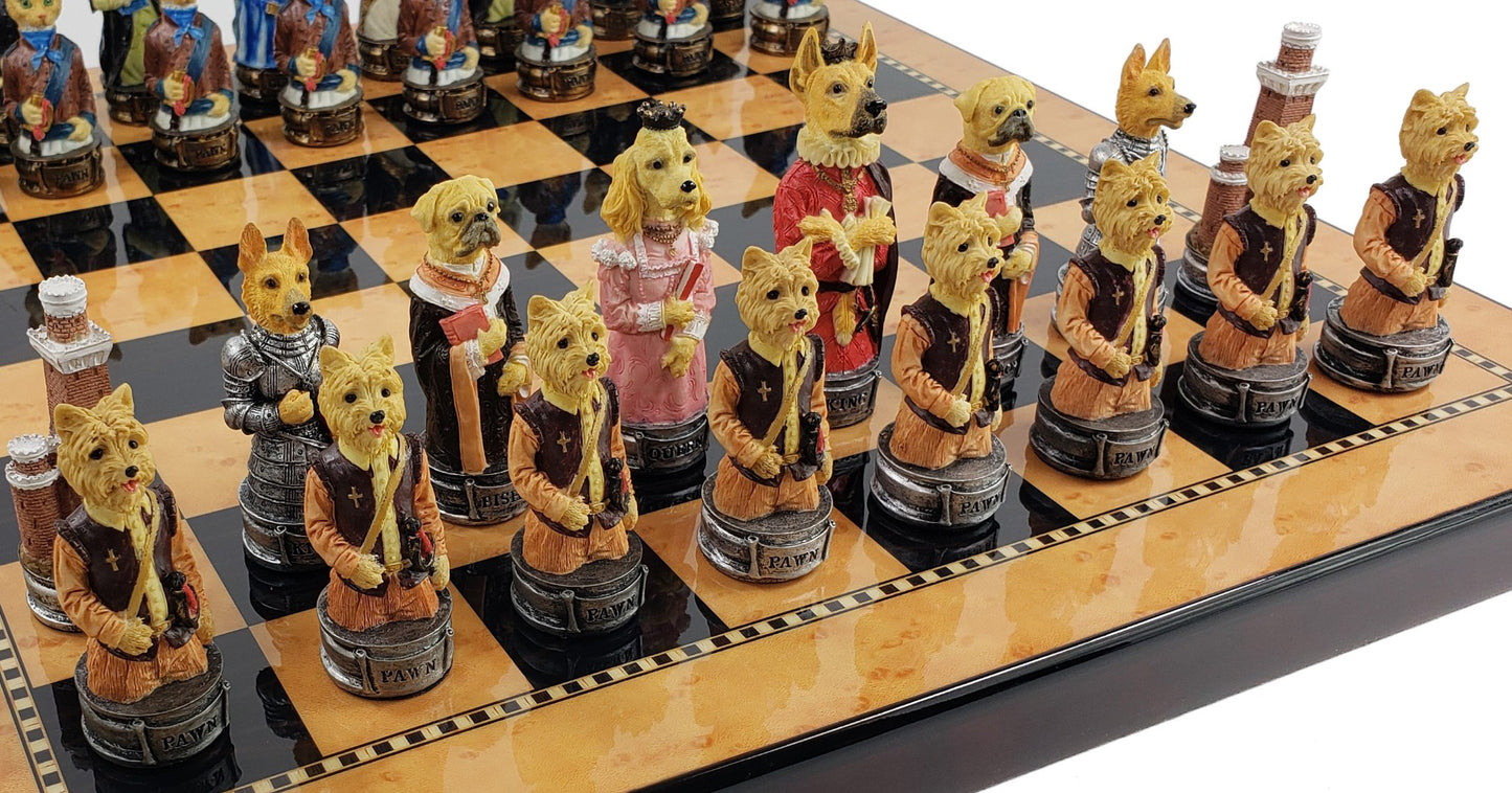 Royal Cats Vs Dogs Chess Animal Chess Set W 15" Walnut Color Board