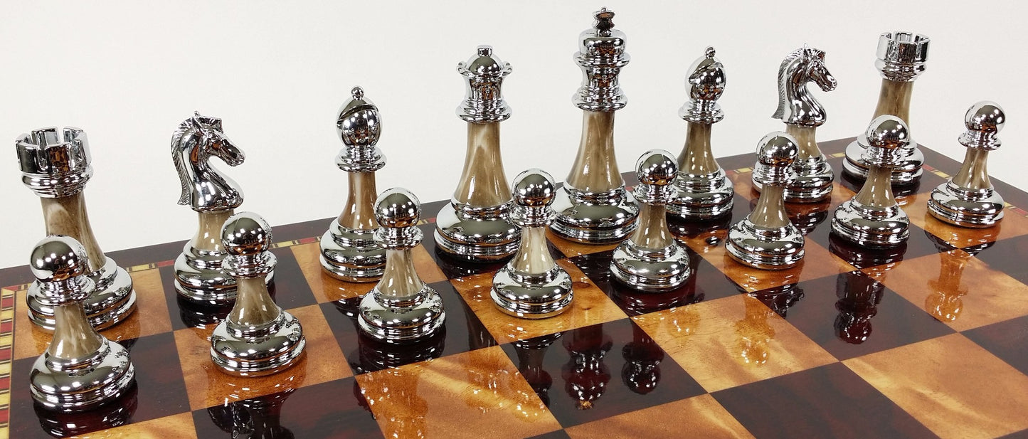 Staunton Chrome & Black Chrome Chess Men Set Weighted Pro Plastic - NO BOARD