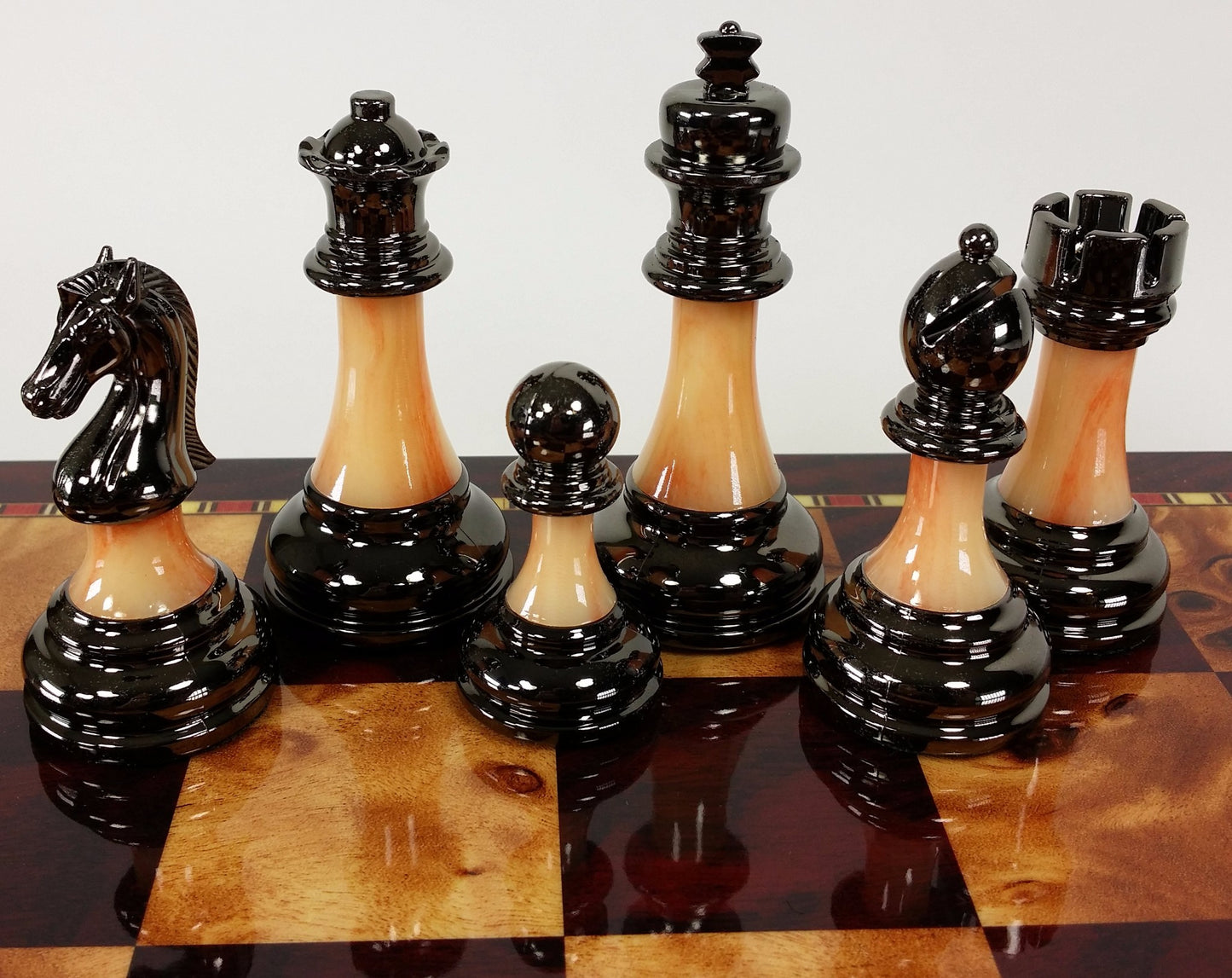 Staunton Chrome & Black Pro Plastic Chess Men Set W 18" Gloss Cherry Color Board