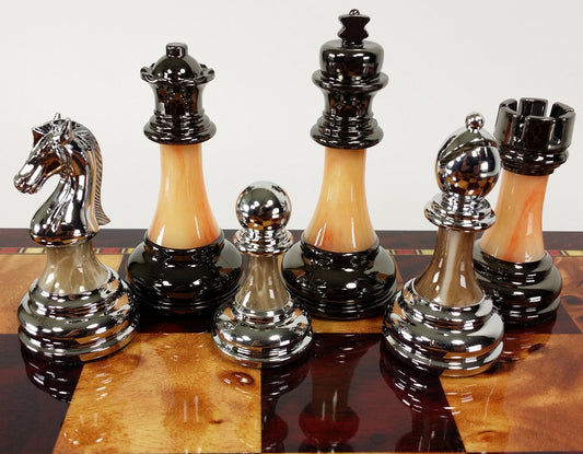 Staunton Chrome & Black Chrome Chess Men Set Weighted Pro Plastic - NO BOARD