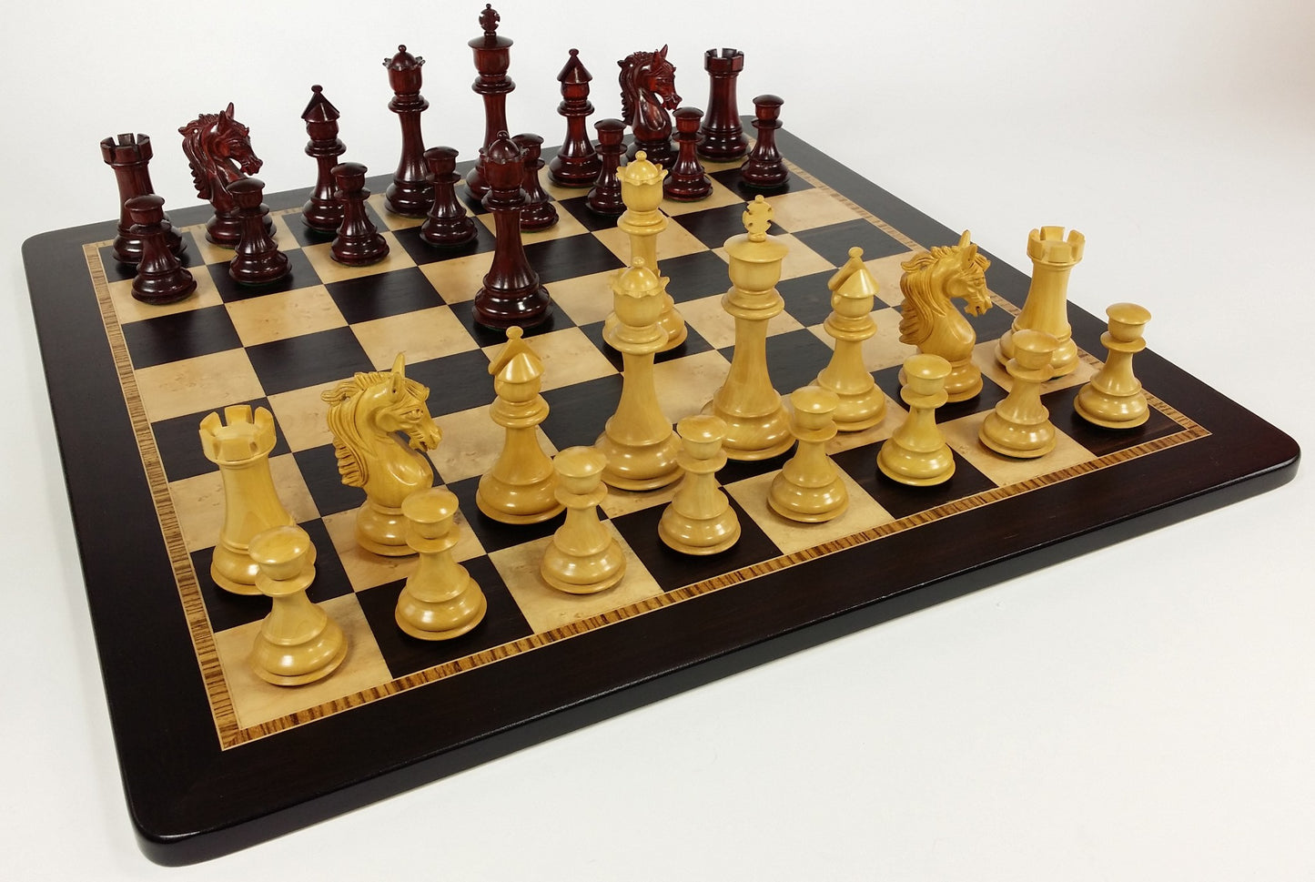 BLOOD ROSEWOOD STALLION KNIGHT 4 3/4" K Large Staunton Chess Set 20" Ebony Board