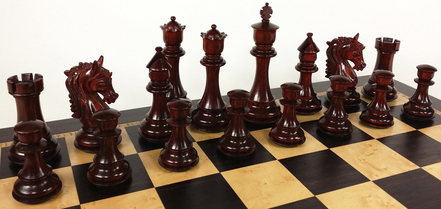 BLOOD ROSEWOOD STALLION KNIGHT 4 3/4" K Large Staunton Chess Set 20" Ebony Board