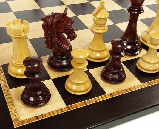 BLOOD ROSEWOOD STALLION KNIGHT 4 3/4" K Large Staunton Chess Set 20" Ebony Board