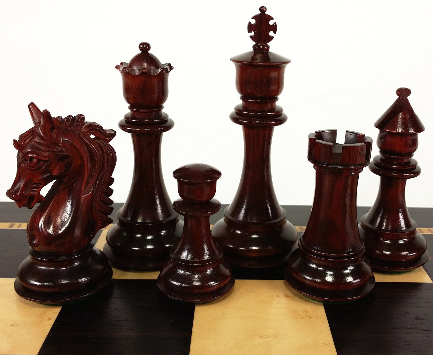 BLOOD ROSEWOOD STALLION KNIGHT 4 3/4" K Large Staunton Chess Set 20" Ebony Board