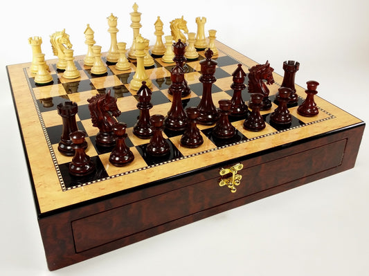 BLOOD ROSEWOOD STALLION KNIGHT Large Staunton Chess Set Walnut Color STORAGE Brd