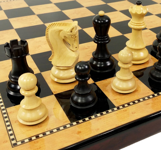 Black Opposite Tops 3 3/4 King Staunton Wood Chess Set 18" Walnut Color Board