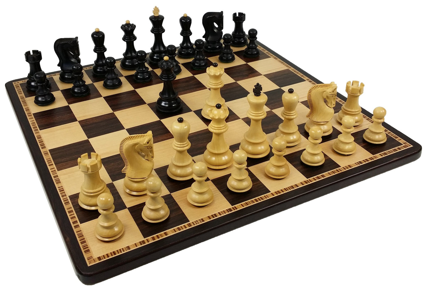 Black Opposite Tops 3 3/4 King Staunton Wood Chess Set 17" Ebony Maple Board