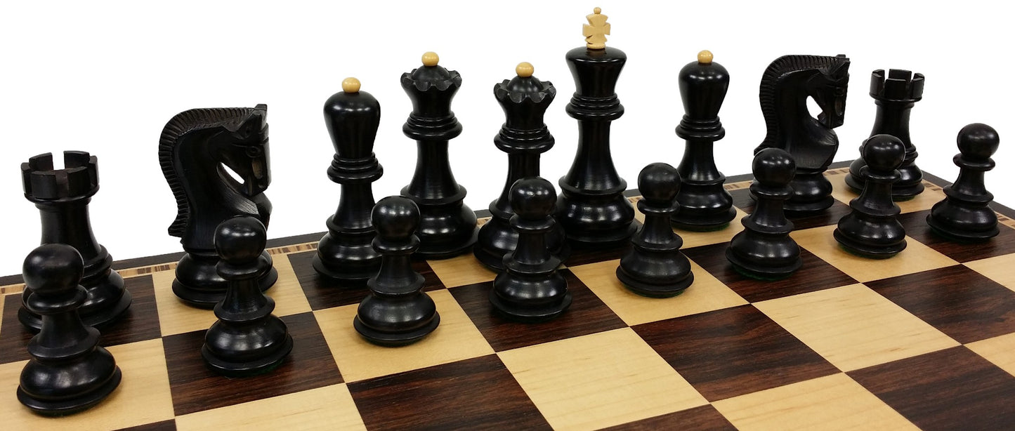 Black Opposite Tops 3 3/4 King Staunton Wood Chess Set 17" Ebony Maple Board