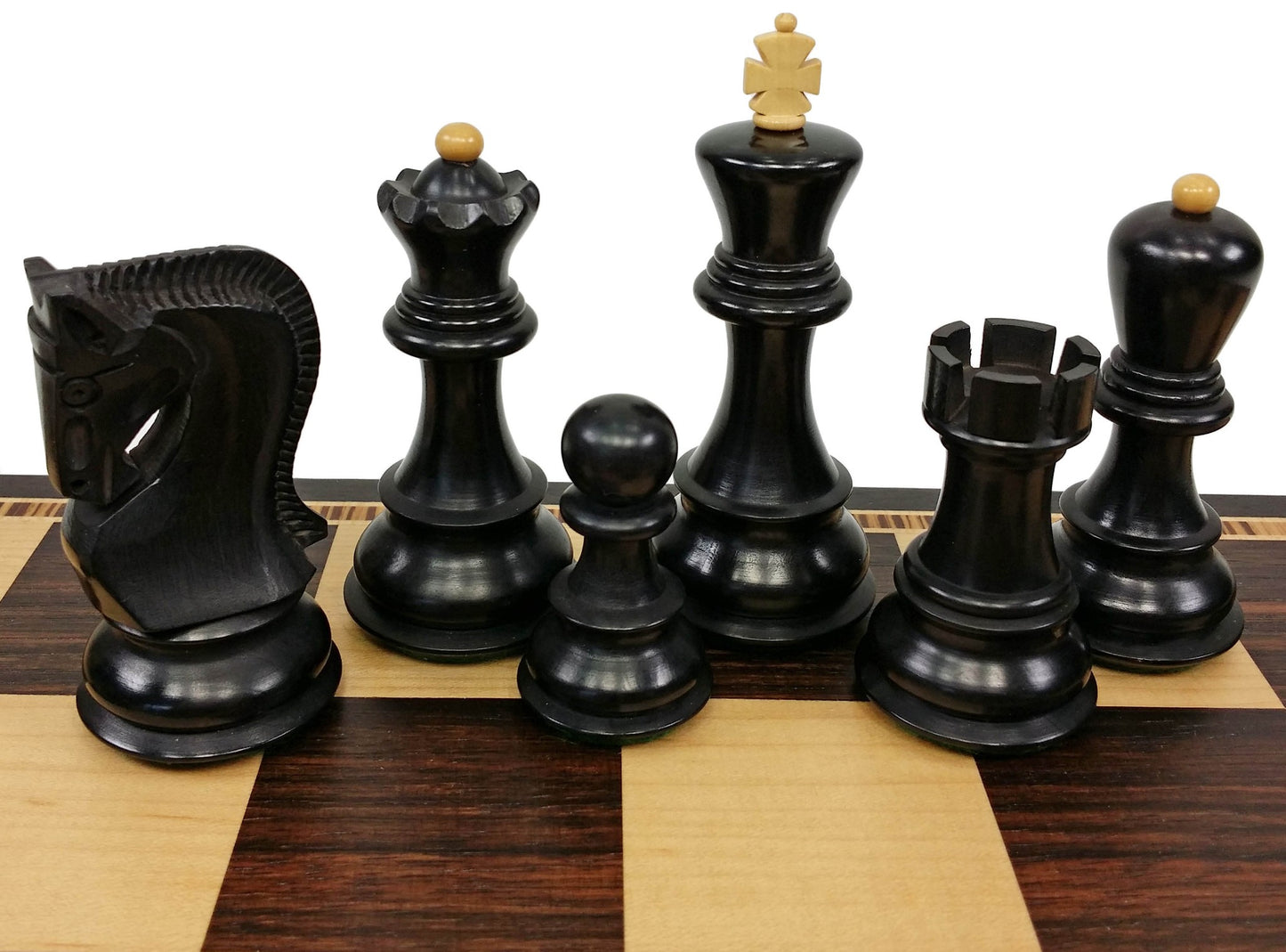 Black Opposite Tops 3 3/4 King Staunton Wood Chess Set 17" Ebony Maple Board