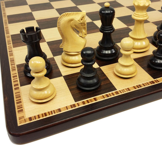 Black Opposite Tops 3 3/4 King Staunton Wood Chess Set 17" Ebony Maple Board