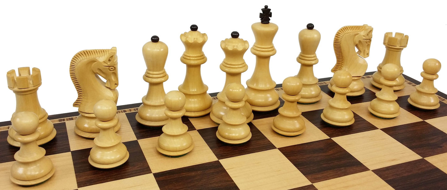 Black Opposite Tops 3 3/4 King Staunton Wood Chess Set 17" Ebony Maple Board