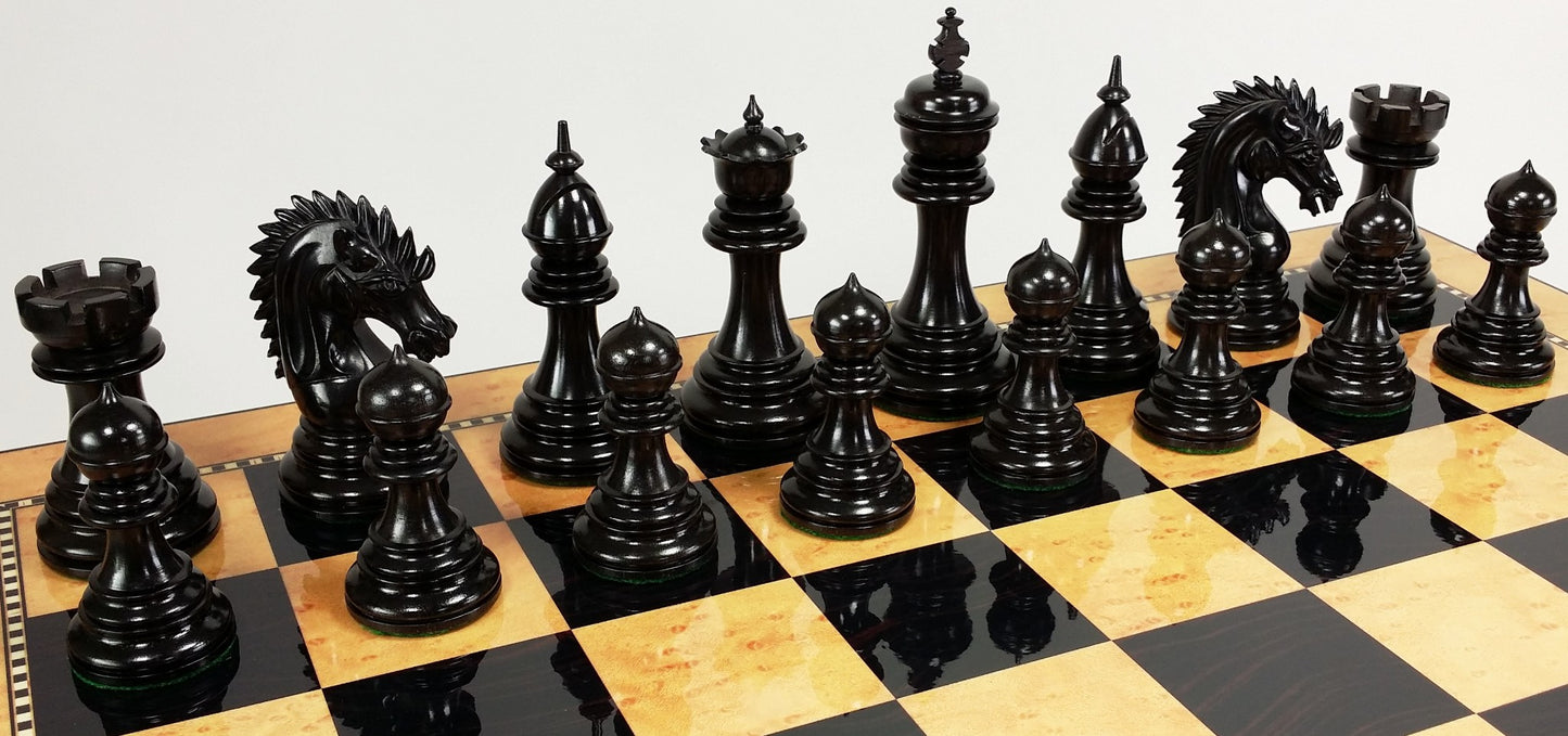 EBONY BLACK Spiked Hair Knight 4 3/8" King Large Staunton Chess Men Set NO BOARD