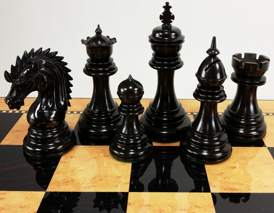 EBONY BLACK Spiked Hair Knight 4 3/8" King Large Staunton Chess Men Set NO BOARD