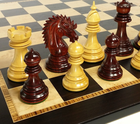 Blood ROSEWOOD Spiked Hair Knight Large Staunton Chess Set W/ 20" Ebony Board