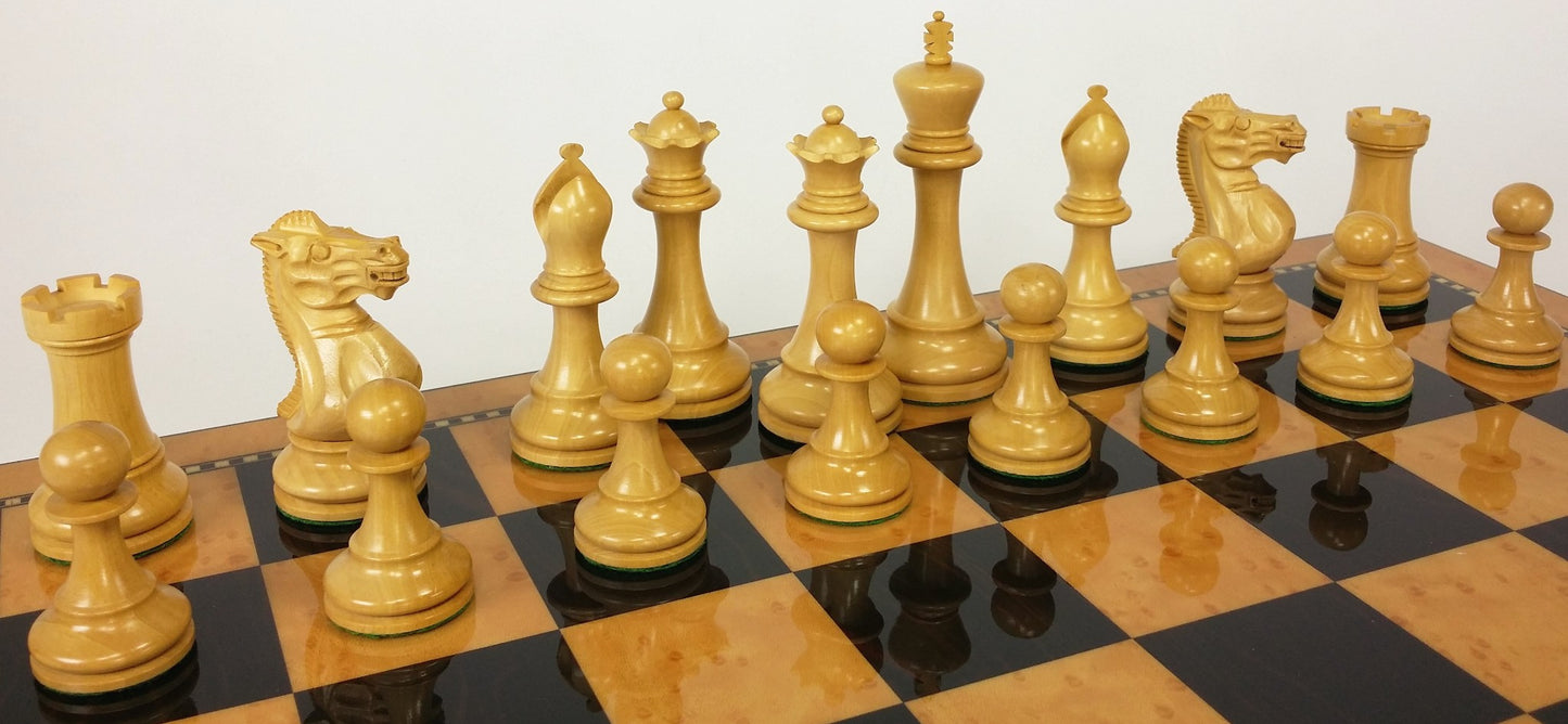 4 QNS Black and Nat 3 3/4" King Anderssen Staunton Wood Chess Men Set - NO Board