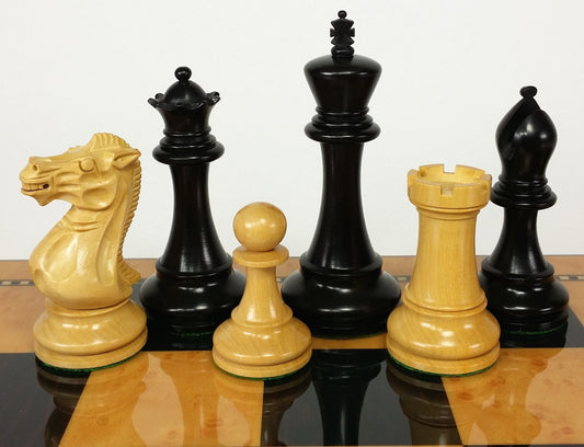 4 QNS Black and Nat 3 3/4" King Anderssen Staunton Wood Chess Men Set - NO Board