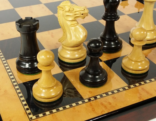 Black & Natural 3 3/4" Anderssen Staunton Wood Chess Set 18" Walnut Color Board