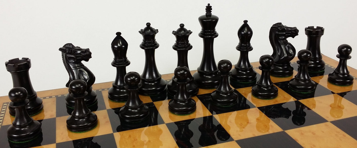 4 QNS Black 3 3/4" King Anderssen Staunton Wood Chess Men Set NO Board Storage