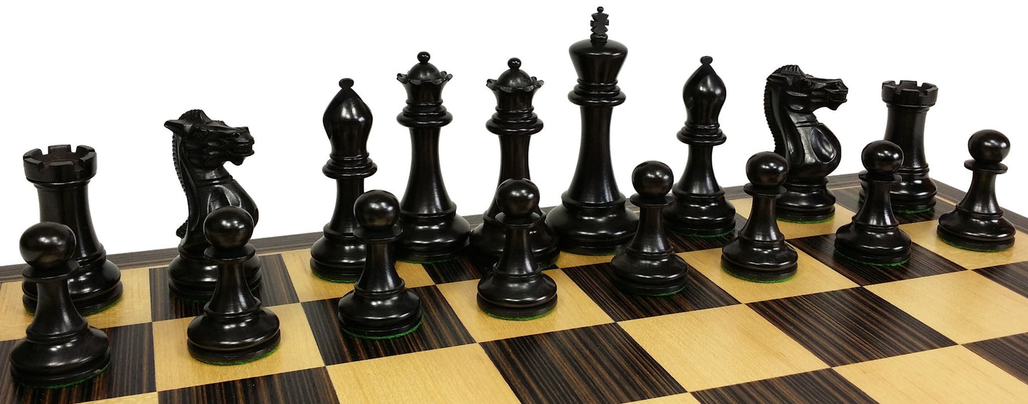 DBL QNS Black & Natural 3 3/4" Anderssen Staunton Wood Chess Set 17" Ebony Board