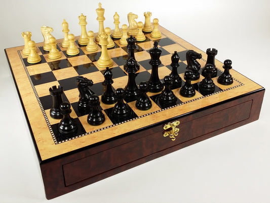 Black 4 5/8" Anderssen Staunton Wood Chess Set Large 20" Walnut Color Storage