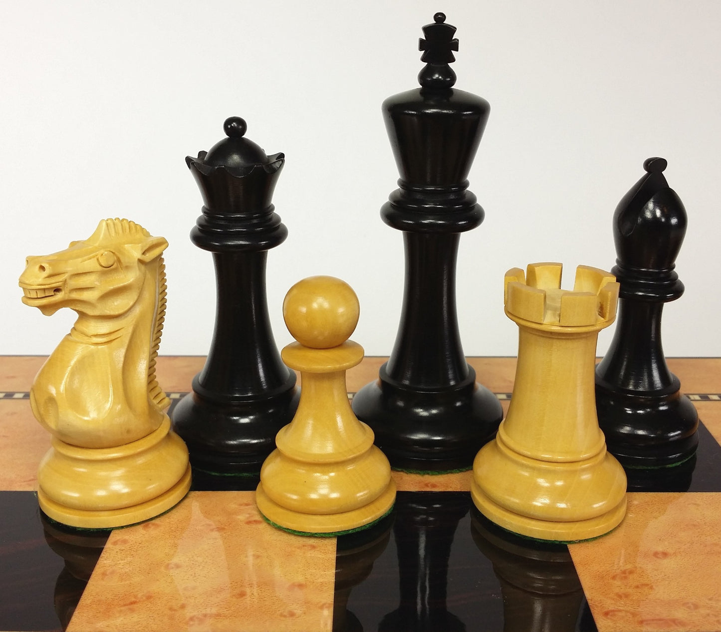 4 QNS Black & Boxwood 4 5/8 Anderssen Staunton Wood Large Chess Men Set NO Board