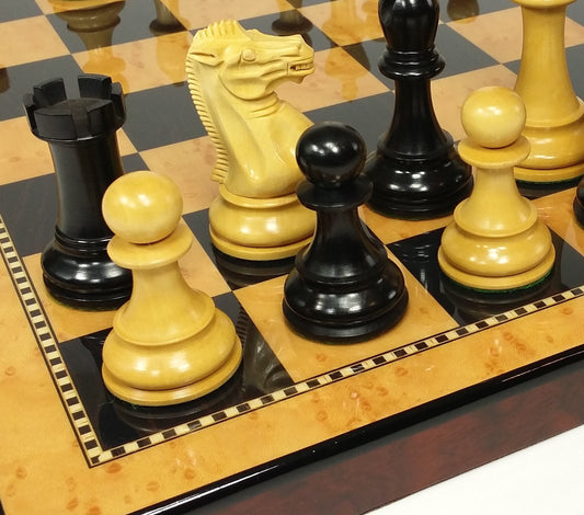 Black 4 5/8" KIng Anderssen Staunton Wood Chess Set Large 18" Walnut Color Board
