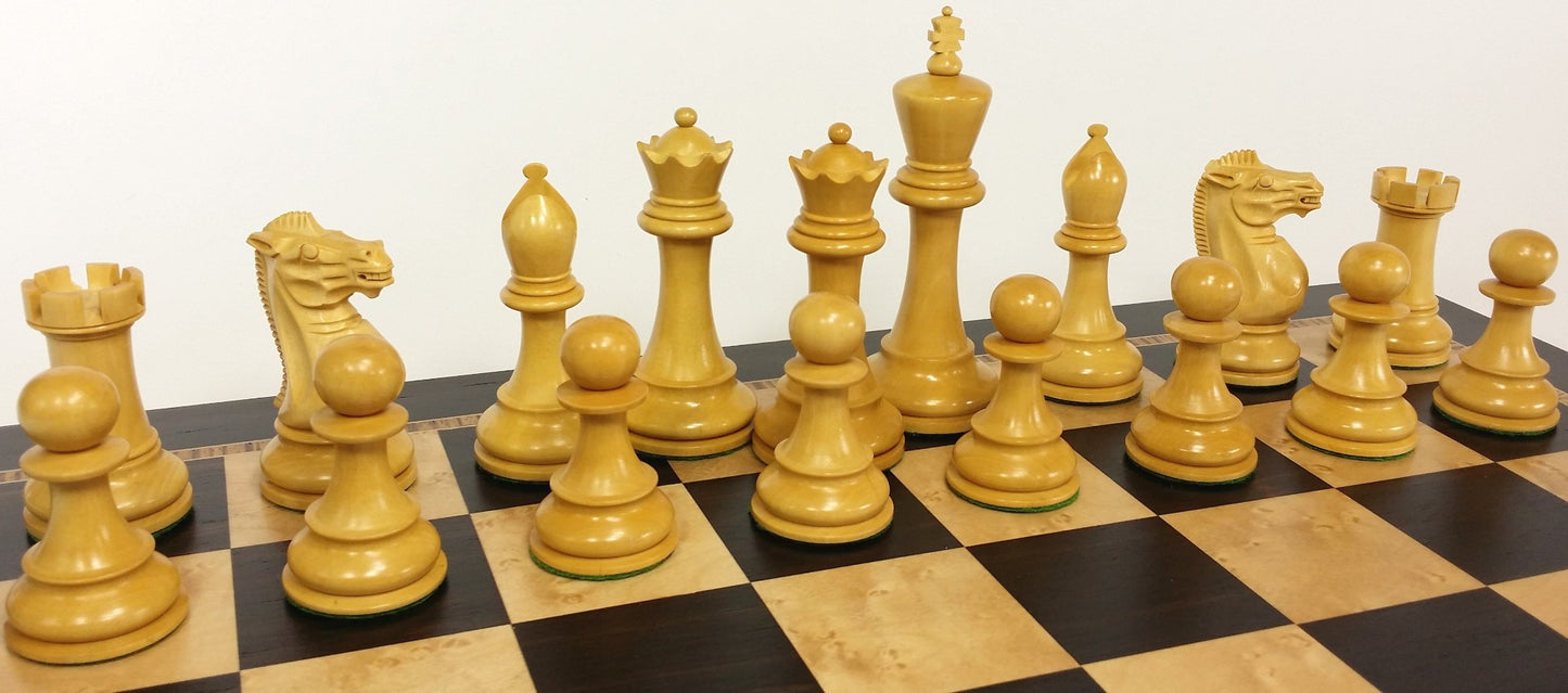 Black 4 5/8" Anderssen Staunton Wood Chess Set Large 20" Ebony & Birdseye Board
