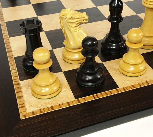 Black 4 5/8" Anderssen Staunton Wood Chess Set Large 20" Ebony & Birdseye Board