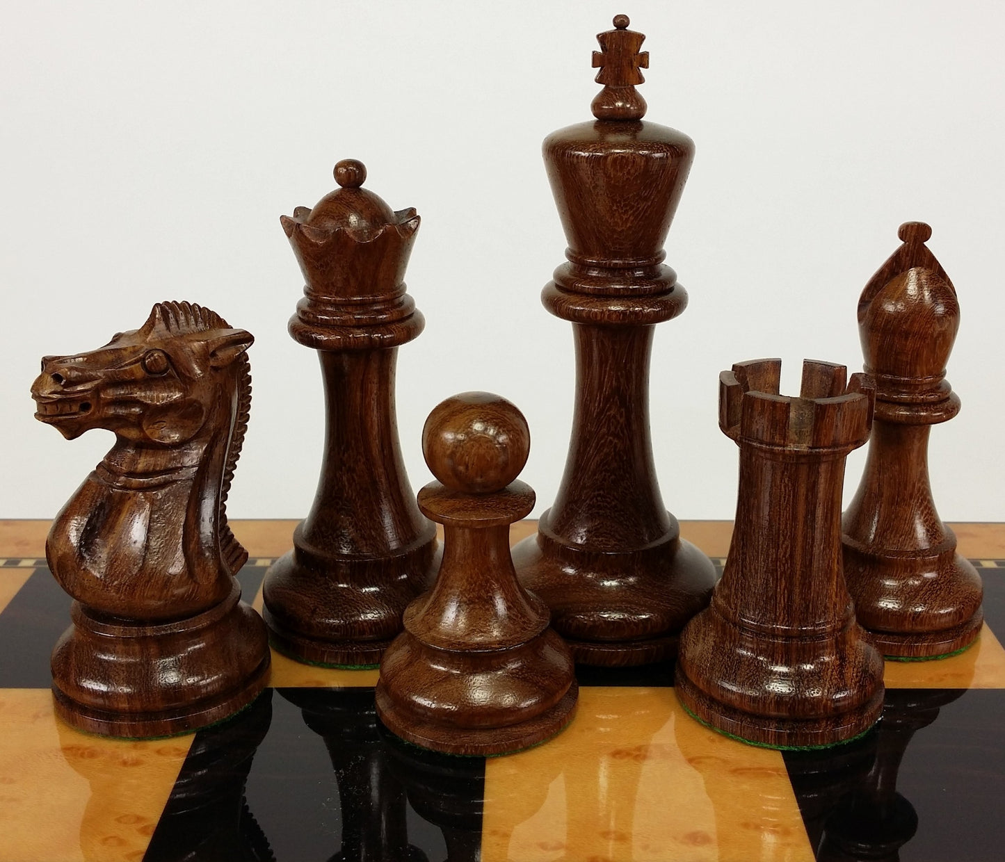 Large Acacia Black 4 5/8" Anderssen Staunton Wood Chess Set 18 Walnut Color Bd