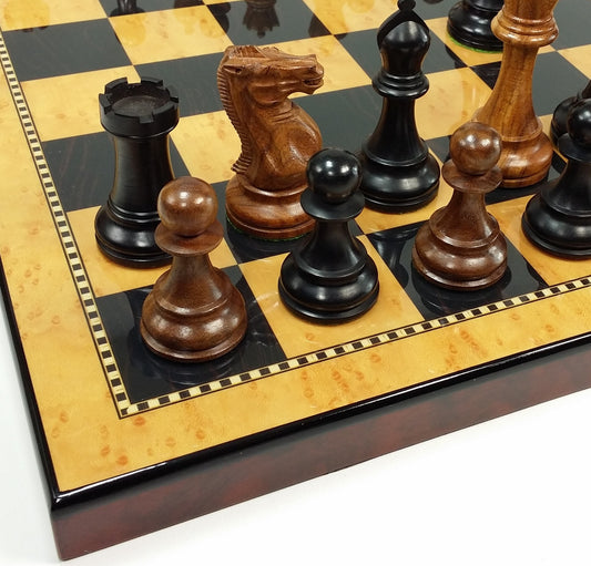 Large Acacia Black 4 5/8" Anderssen Staunton Wood Chess Set 18 Walnut Color Bd
