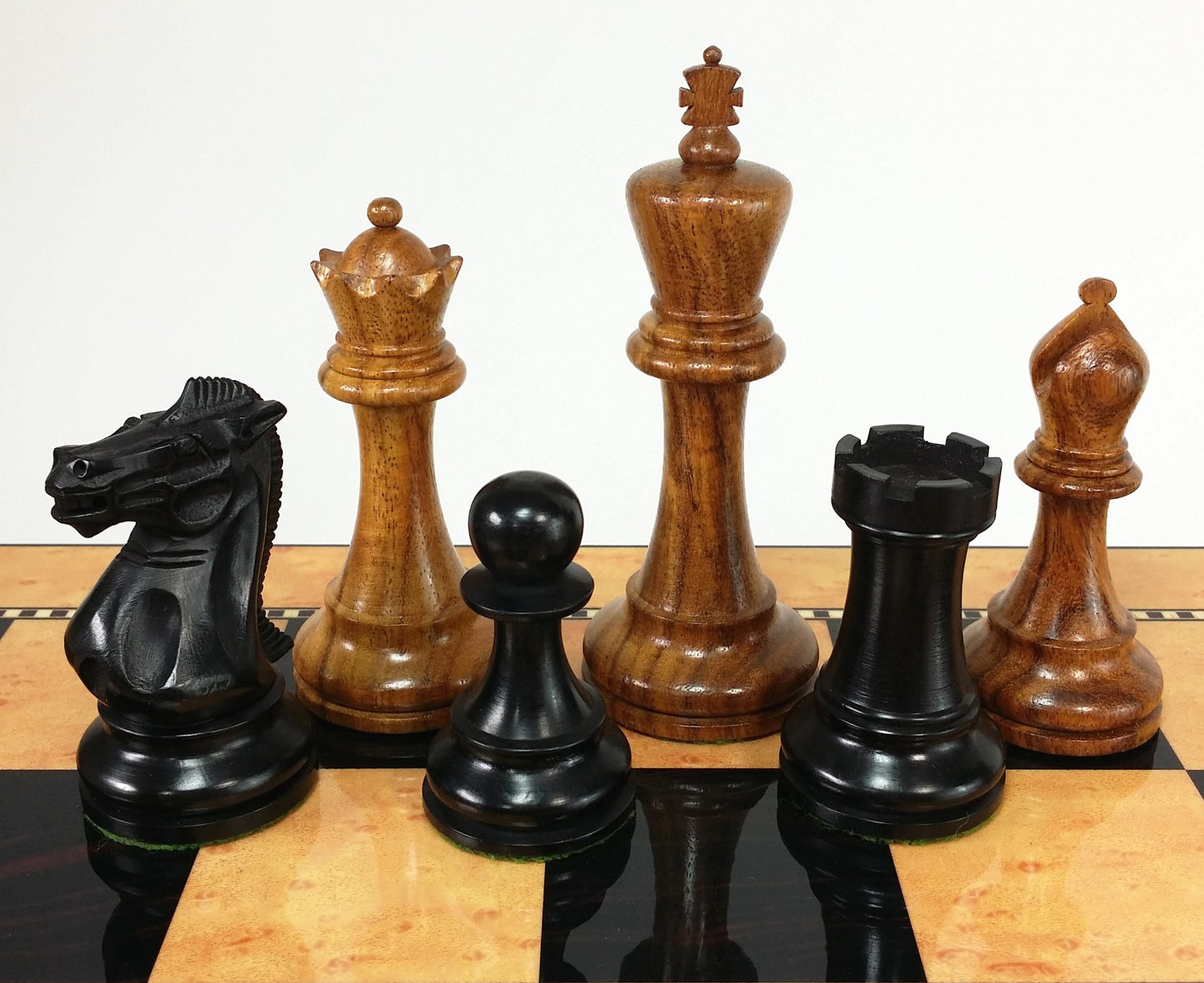 4 QNS Acacia & Black 4 5/8 Anderssen Staunton Wood Large Chess Men Set NO Board