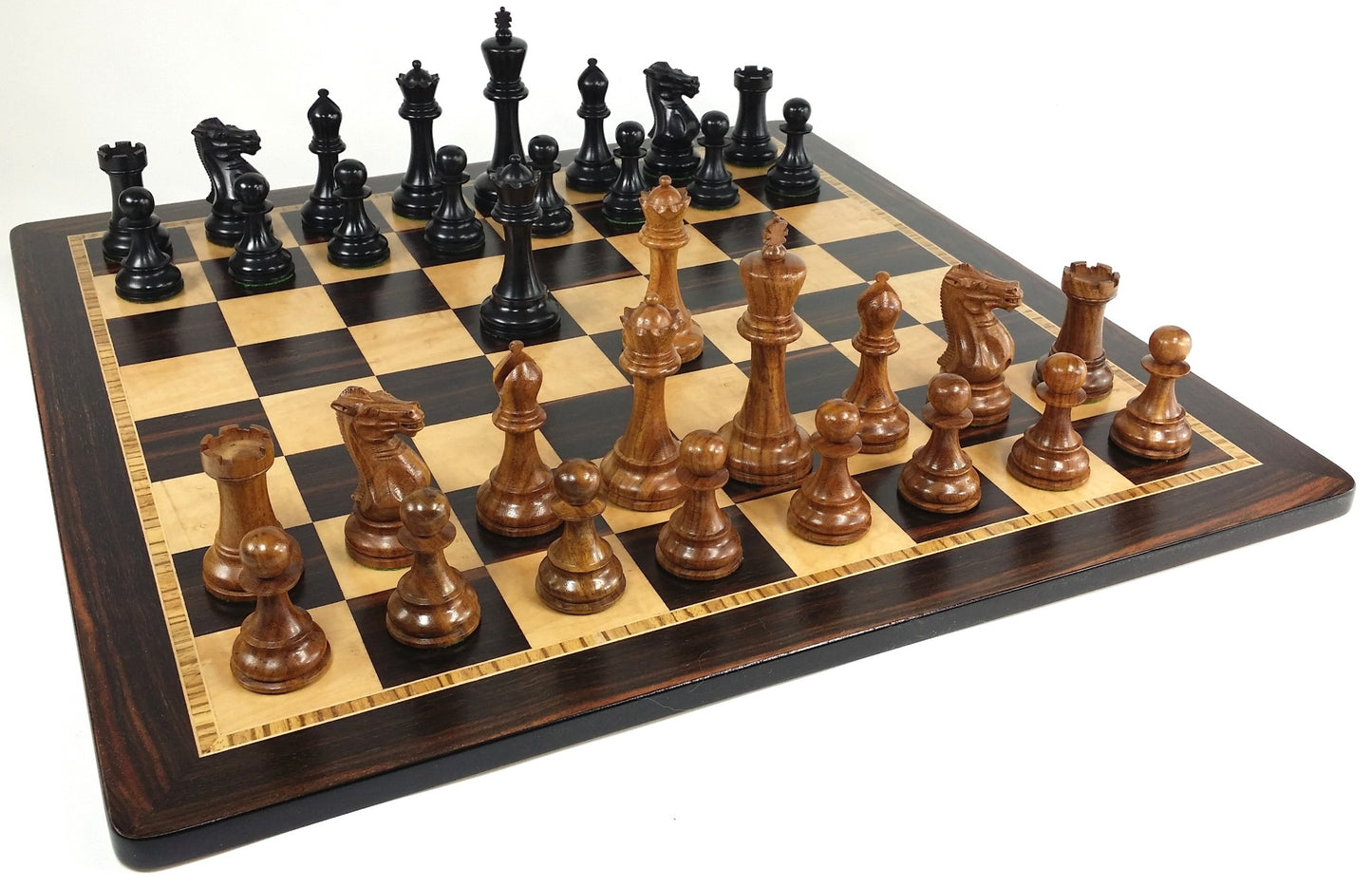 Acacia Black 4 5/8 Anderssen Staunton Wood Chess Set Large Ebony Birdseye Brd