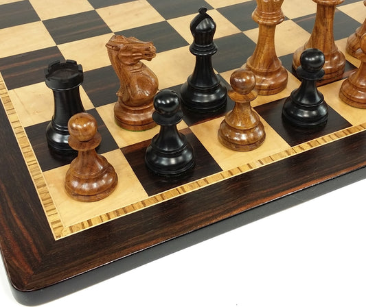 Acacia Black 4 5/8 Anderssen Staunton Wood Chess Set Large Ebony Birdseye Brd