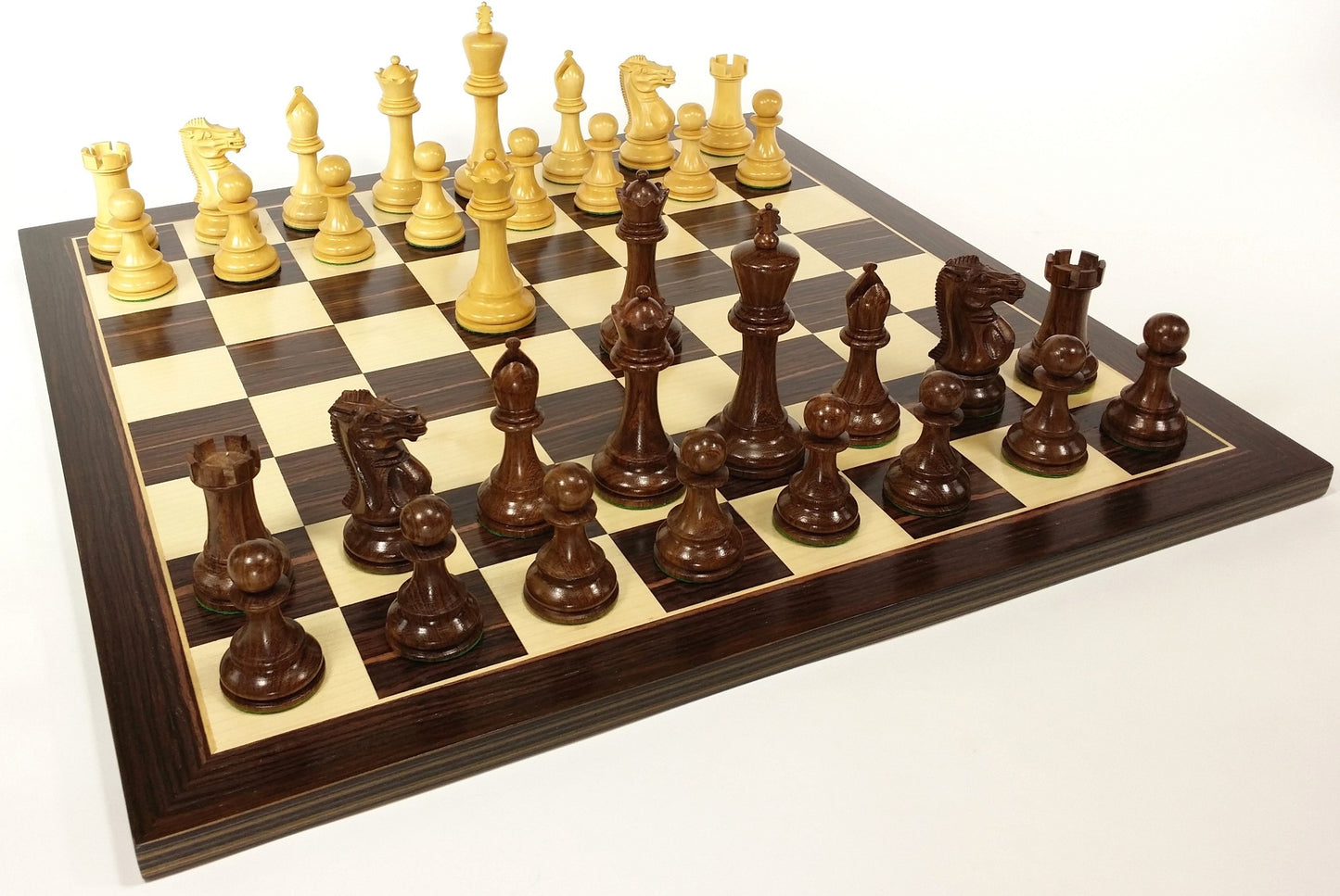 Acacia Wood 4 5/8 Kg Anderssen Staunton Chess Set Large 20" Ebony & Maple Board