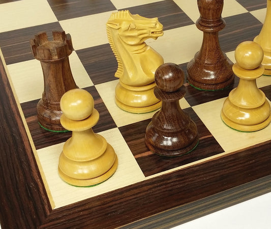 Acacia Wood 4 5/8 Kg Anderssen Staunton Chess Set Large 22" Ebony & Maple Board