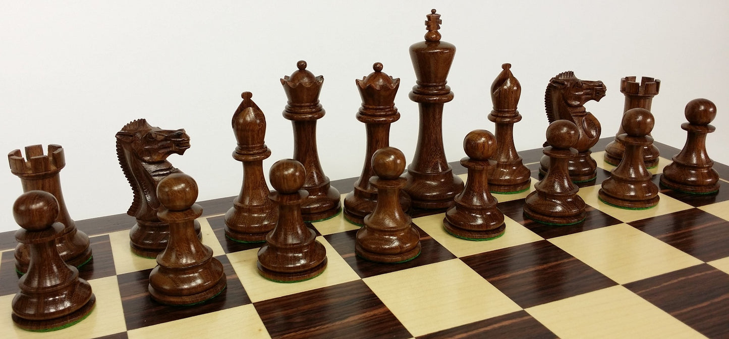 Acacia Wood 4 5/8 Kg Anderssen Staunton Chess Set Large 22" Ebony & Maple Board