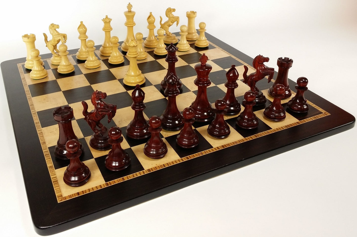 BLOOD ROSEWOOD REARING KNIGHT 4 1/2" Kg Large Staunton Chess Set 20" Ebony Board