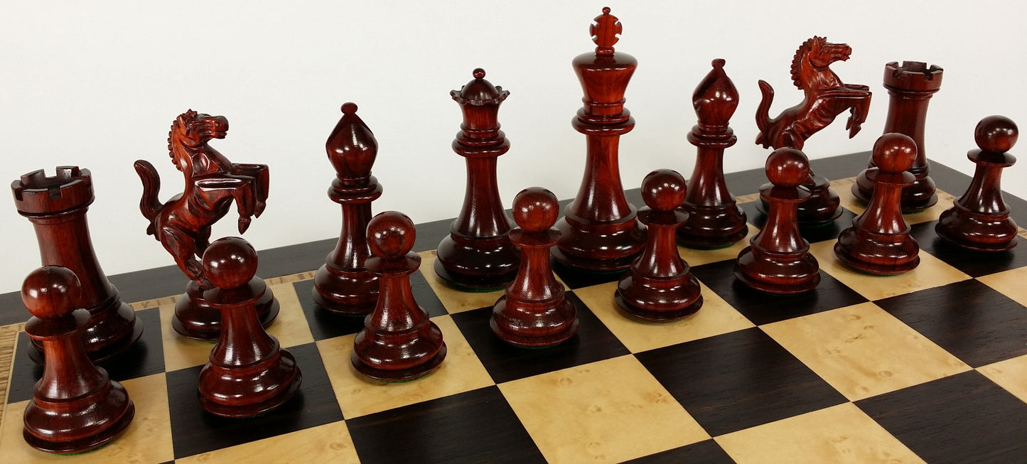 BLOOD ROSEWOOD REARING KNIGHT 4 1/2" Kg Large Staunton Chess Set 20" Ebony Board