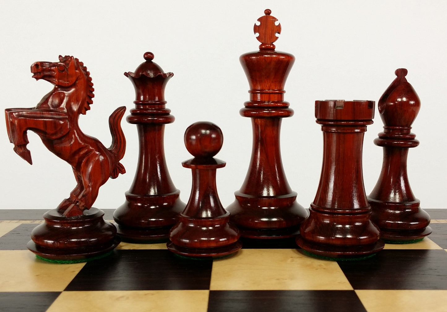 BLOOD ROSEWOOD REARING KNIGHT 4 1/2" Kg Large Staunton Chess Set 20" Ebony Board