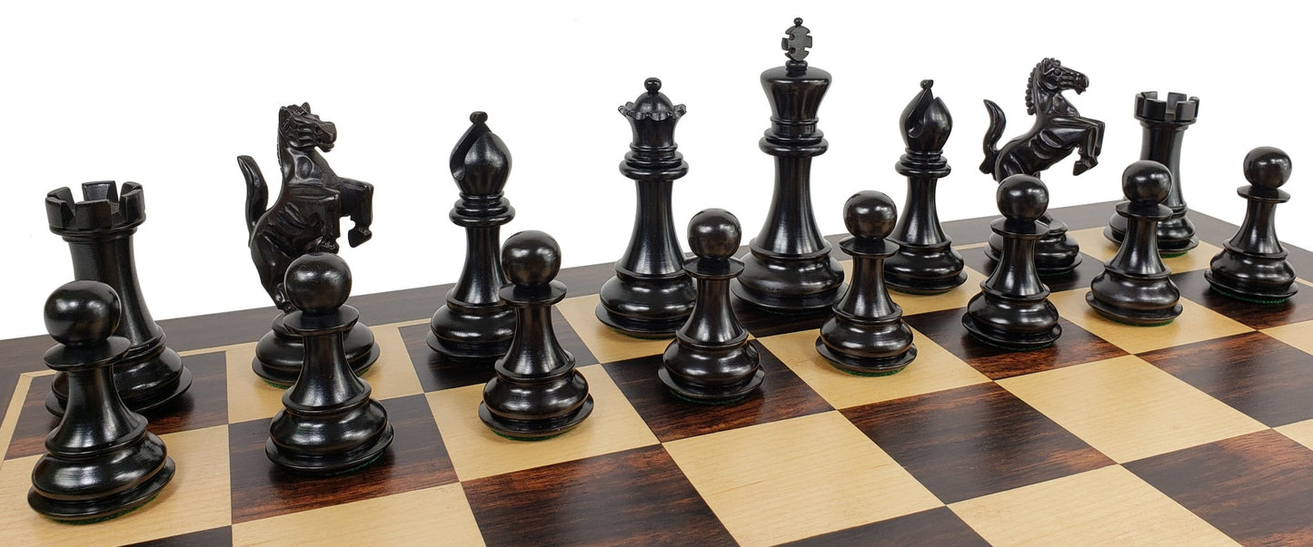 BLACK EBONY WOOD REARING KNIGHT 4 1/2 Kg Large Staunton Chess Men Set - NO Board