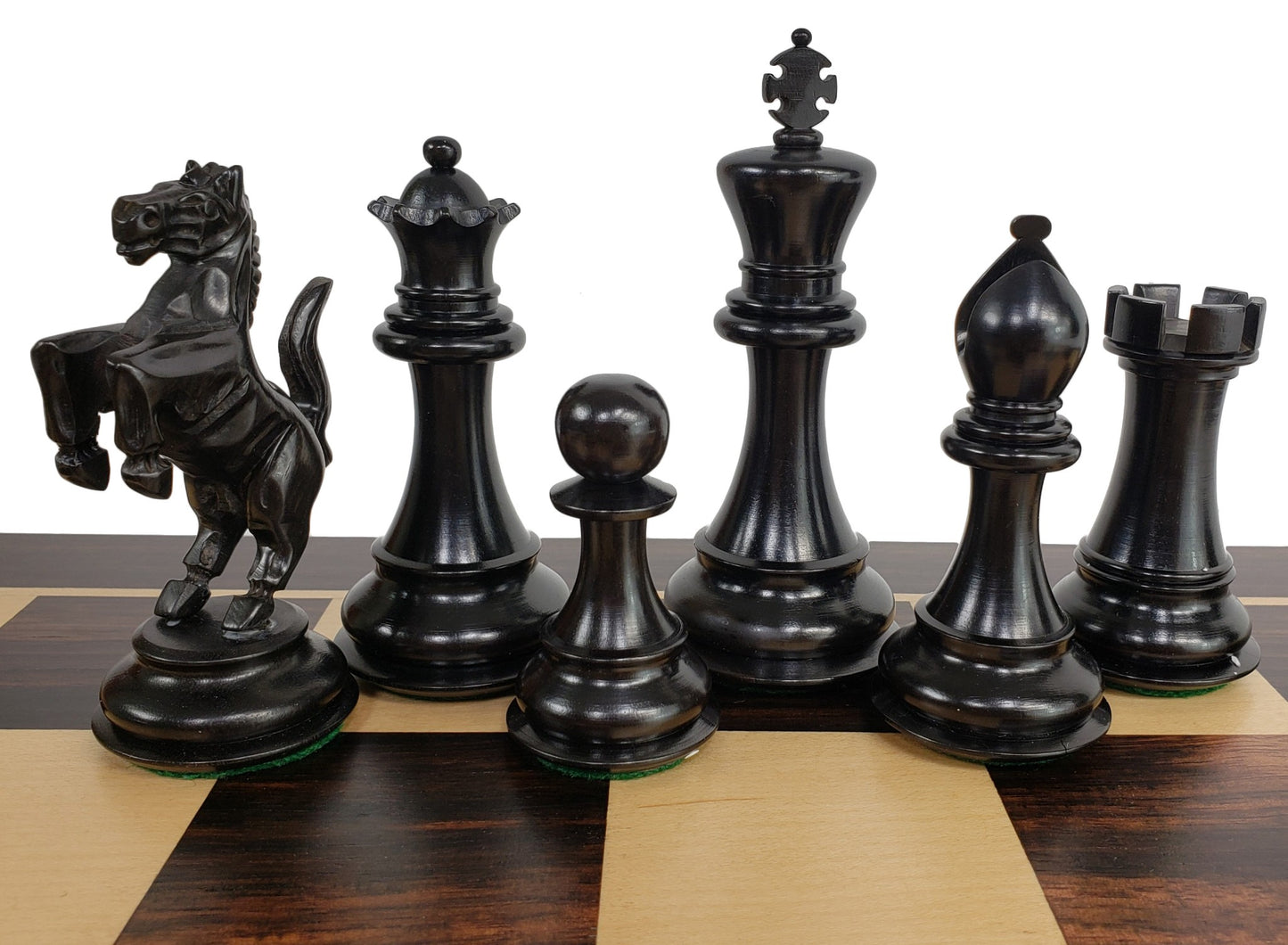 BLACK EBONY WOOD REARING KNIGHT 4 1/2 Kg Large Staunton Chess Men Set - NO Board