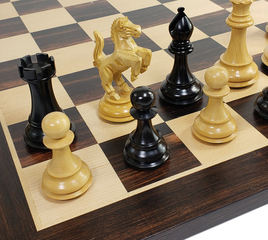 BLACK EBONY REARING KNIGHT 4 1/2" Kg Large Staunton Chess Set 22" Ebony Board