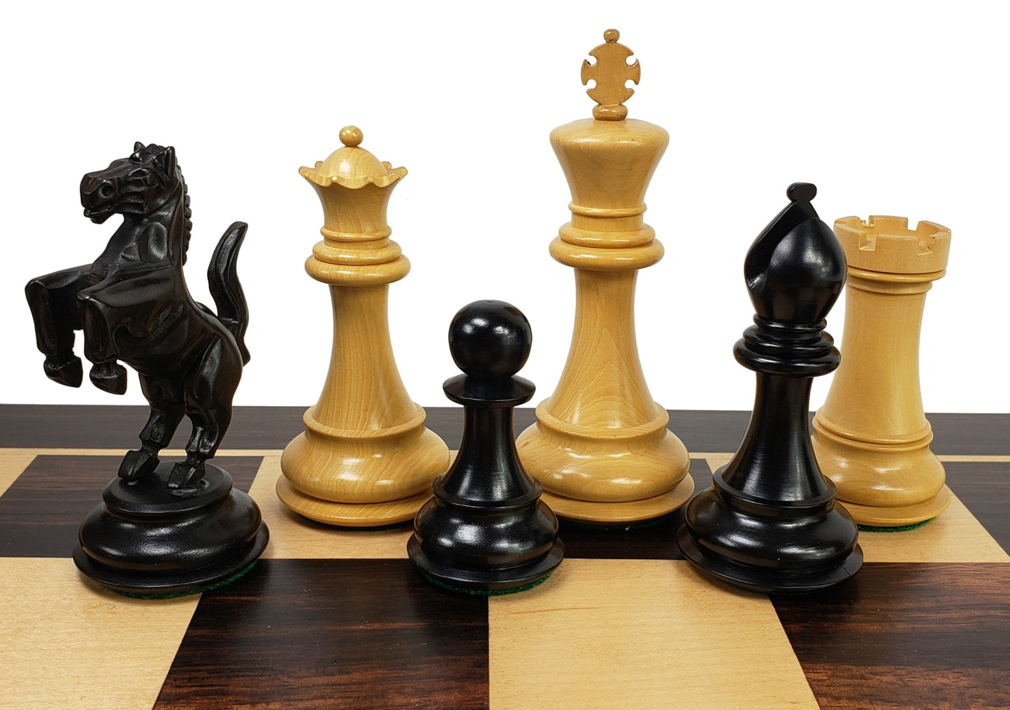 BLACK EBONY REARING KNIGHT 4 1/2" Kg Large Staunton Chess Set 22" Ebony Board