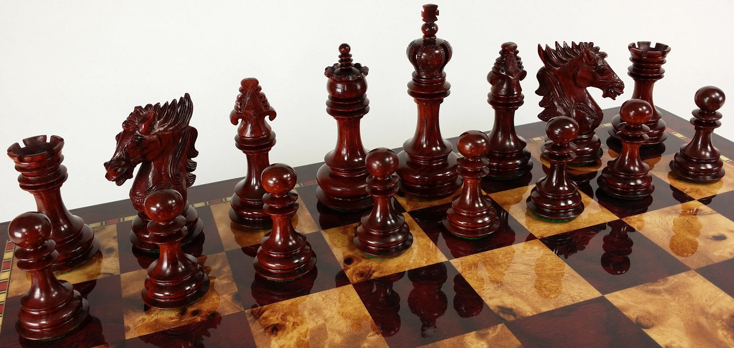 BLOOD ROSEWOOD DRAGON 4 5/8" Large Staunton Chess Set Cherry Color Storage Board