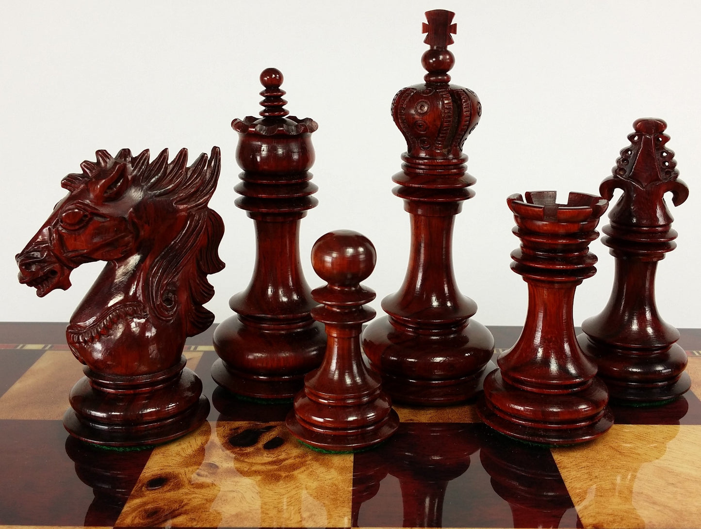 BLOOD ROSEWOOD DRAGON 4 5/8" Large Staunton Chess Set Cherry Color Storage Board