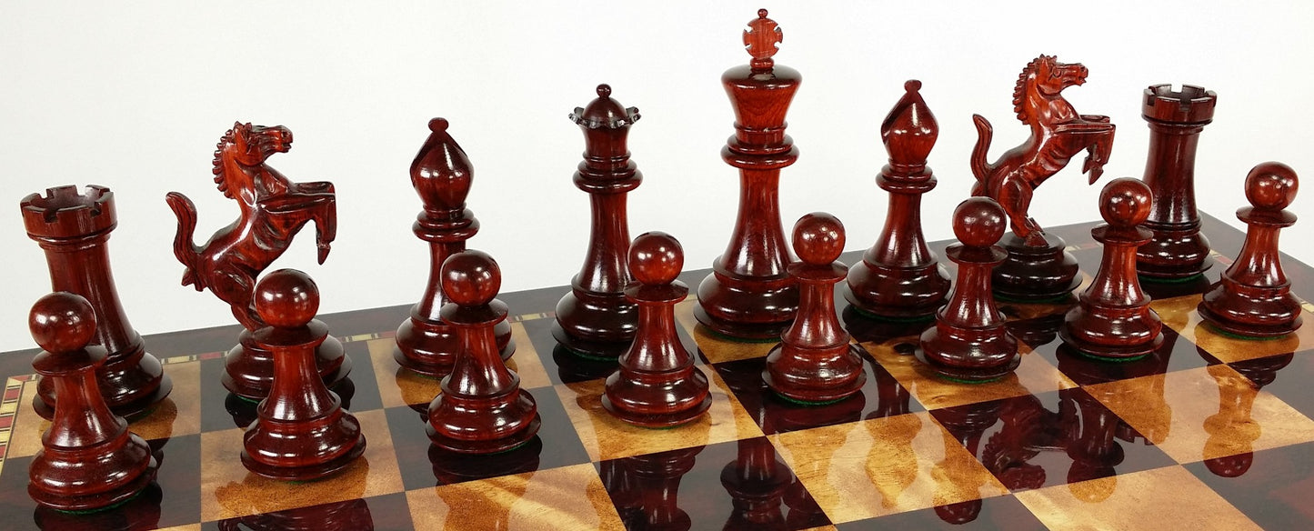 BLOOD ROSEWOOD REARING KNIGHT Large Staunton Chess Set Cherry Color Storage Boar