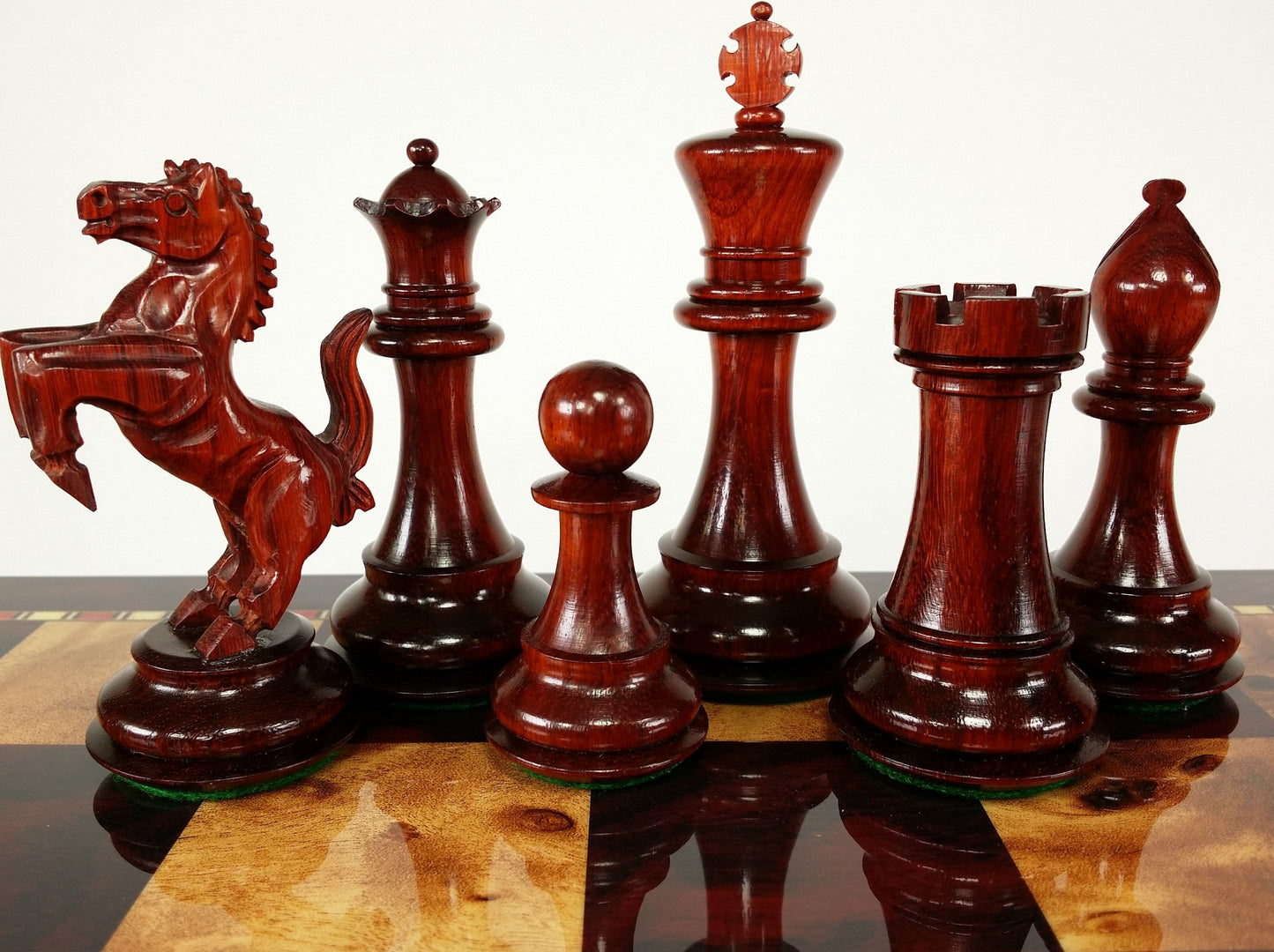 BLOOD ROSEWOOD REARING KNIGHT Large Staunton Chess Set Cherry Color Storage Boar