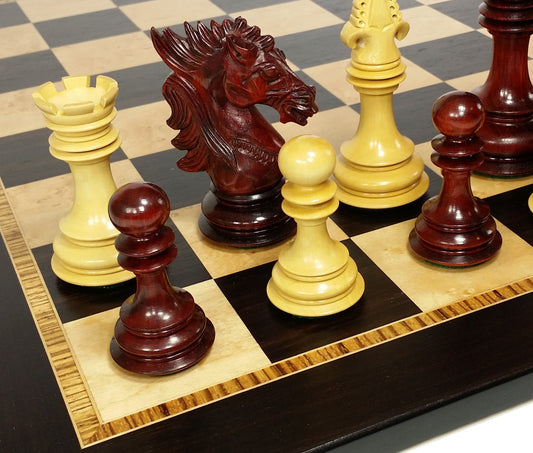 BLOOD ROSEWOOD DRAGON 4 5/8" Large Staunton Chess Set W 20" Ebony Board